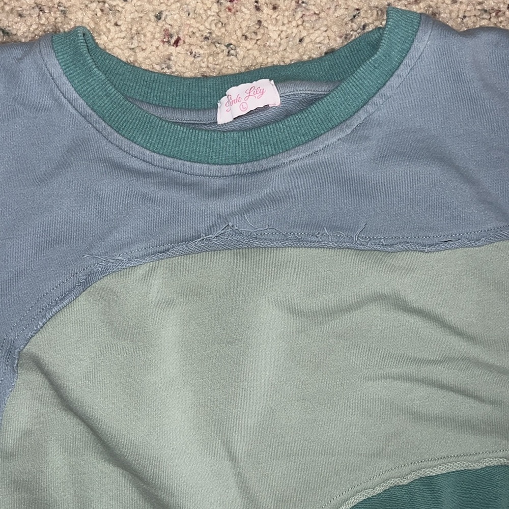 Pink Lily Multicolor Patchwork Sweater Blue Green Size L - Picture 2 of 3
